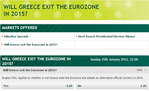 Στοίχημα: Θα βγει η Ελλάδα από την Ευρωζώνη το 2015;