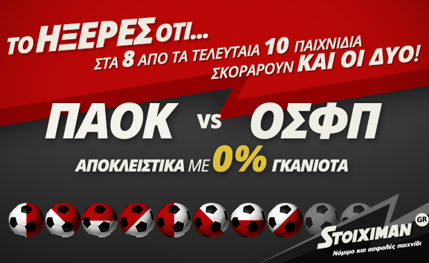 To ΠΑΟΚ – Ολυμπιακός στον Stoiximan.gr με 0% γκανιότα